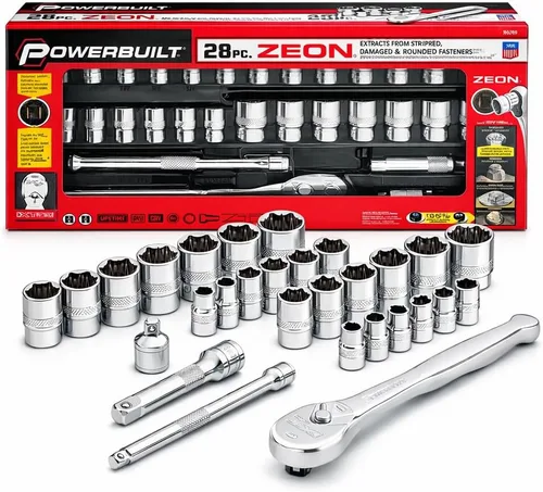 Vista 5 de Powerbuilt 941322 Juego de 8 piezas de dados Zeon métricos, con uso para pernos y tuercas estándar, oxidados, redondeados, tamaño de 0.236 in a