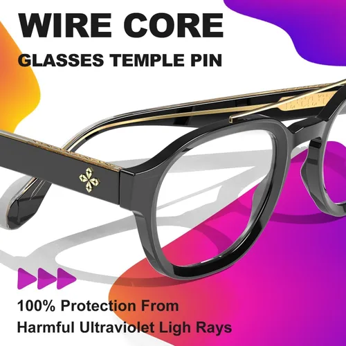 Vista 5 de VISOONE Gafas retro redondas antifatiga ocular de metal medianas, gafas de bloqueo de luz azul para juegos de computadora, mujeres y hombres, Sanford