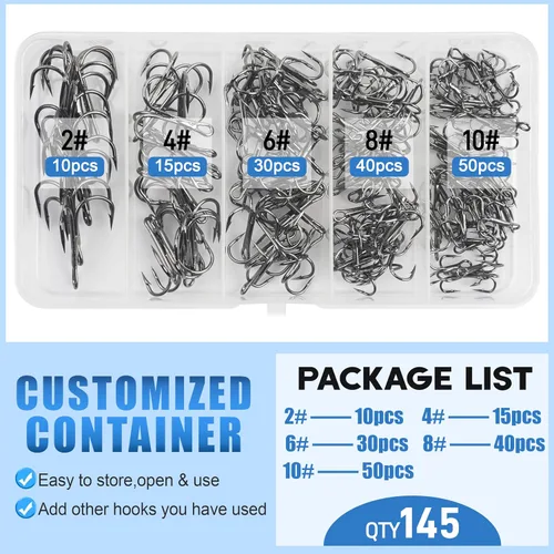 Vista 6 de Fishing Treble Hooks Kit, High Carbon Steel Treble Hook Strong Sharp Round Bend Fishing Hook Triple Fish Hook with Split Rings for Trout Hard Bait