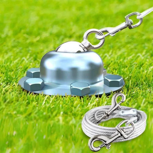 Vista 10 de Cable de amarre giratorio de 360° y estaca para perros, anclaje de acero inoxidable para perros pequeños a grandes, cable reflectante sin enredos