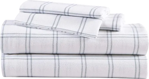 Vista 19 de Eddie Bauer - Sábanas de cama individual, juego de ropa de cama de franela de algodón con funda de almohada a juego, cepilladas para mayor suavidad