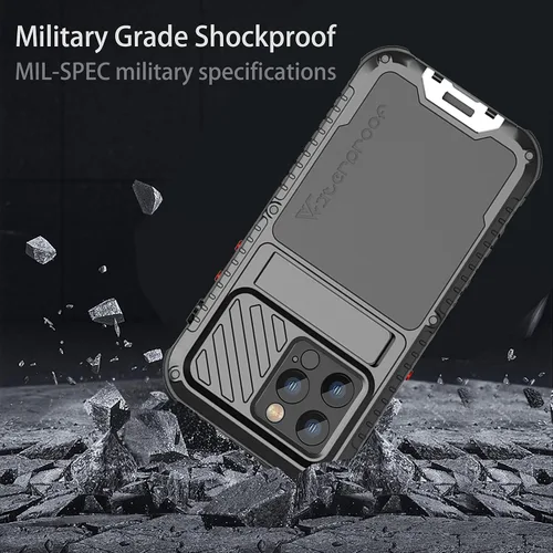 Vista 5 de Funda impermeable para iPhone 14 para iPhone 14 bajo el agua, funda metálica para iPhone 14 con protector de pantalla, soporte militar, cuerpo