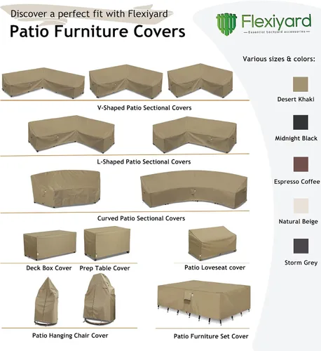 Vista 9 de Funda de Sofá Seccional de Servicio Pesado para Exteriores, Fundas Impermeables 600D para Sofá Seccional de Patio, Funda para Muebles de Jardín
