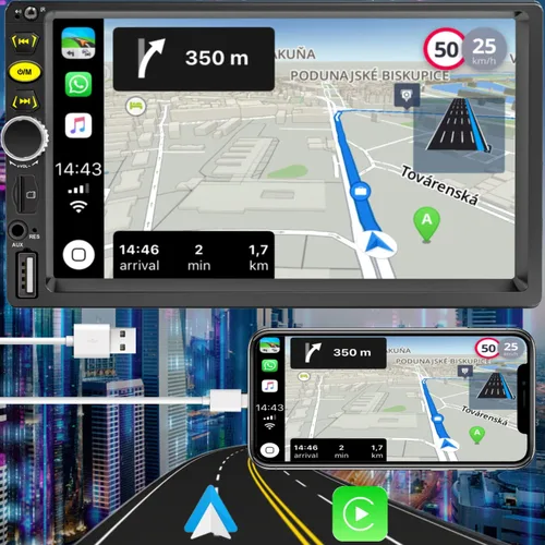 Vista 5 de Estéreo de coche de 7" con pantalla táctil de doble DIN con Apple CarPlay, estéreo de coche Bluetooth de 7" con cámara de respaldo, controles
