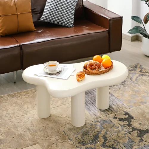 Vista 3 de Mesa de Centro Nube de 34"(L), Mesa de Centro de Madera Moderna para Sala de Estar, Mesas Centrales de Acento Únicas con 3 Patas, Mesas de Té