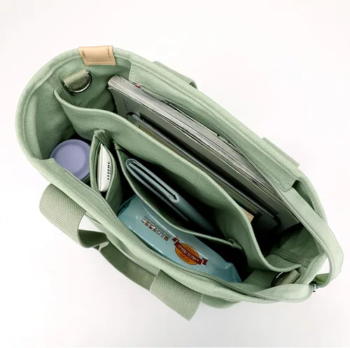 Vista 2 de Pequeña bolsa cruzada de lona con múltiples bolsillos, mini bolso casual para mujer