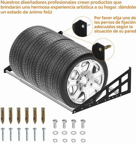 Vista 4 de Soporte de pared para neumáticos, resistente y ajustable de 31 a 56 pulgadas, estantes de ruedas para garaje con varillas telescópicas, garaje