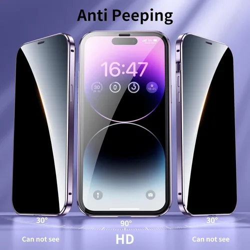 Vista 2 de Funda antiespía para iPhone 14 Pro Max, cubierta de vidrio templado de privacidad frontal y trasera de 360 grados, pantalla antiespía, absorción