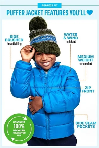 Vista 3 de The Children's Place Boys' Big Kid Medium Weight Puffer Jacket, Wind, Water-Resistant Seasonal