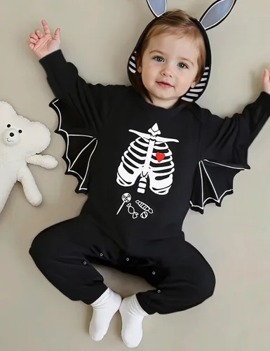 Vista 23 de AGQT Disfraz de murciélago de Halloween para bebé, niño y niña, 2 piezas, talla de 0 a 24 meses