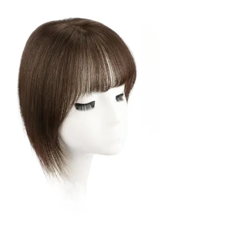 Vista 3 de Peluca de cabello sintético lacio y corto de 10 pulgadas con flequillo para mujer, cabello fino (negro)