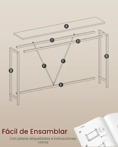 Vista 6 de VASAGLE Mesa de sofá consola, mesa de entrada estrecha, para sala de estar, dormitorio, fácil montaje, gris carbón y negro tinta ULNT020B04