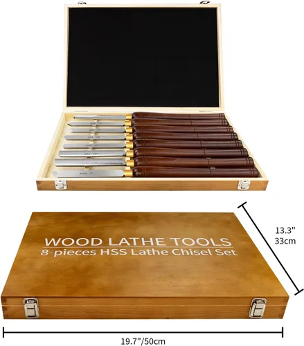 Vista 6 de Juego de 8 piezas de herramientas de torneado de madera HSS con mango de haya Wood Turning Tools Include Roughing Gouge, Spindle Gouge,Diamond