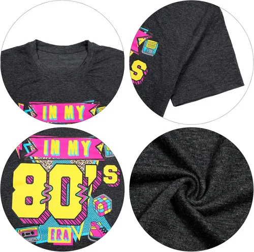 Vista 6 de Camisas de los años 80 para mujer, camiseta con estampado vintage de los años 80, ropa de fiesta casual de los años 80