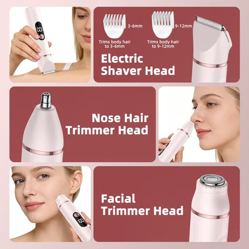 Vista 3 de Bikini Trimmer for Women, Nose Hair Trimmer, Painless Electric Razor, Smooth Facial Hair Remover, Body Hair Trimmer for Legs and Armpit