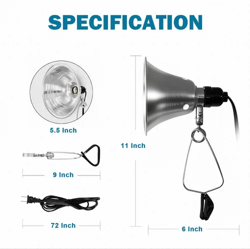 Vista 5 de EP Lámpara de abrazadera con reflector de aluminio desmontable de 5.5 pulgadas, enchufe E26 de 60W (sin bombilla incluida), cable SPT-2 de 18/2 de 6