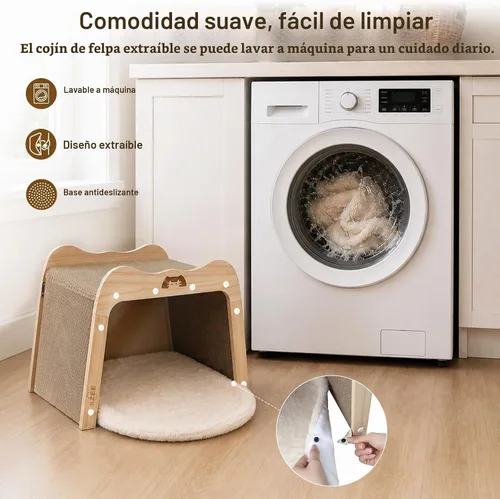 Vista 6 de SZEE Cama rascador para gatos y casa de cartón de madera maciza para gatos
