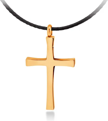 Vista 4 de 555Jewelry - Collar con dije de cruz de acero inoxidable ajustable con cordón negro