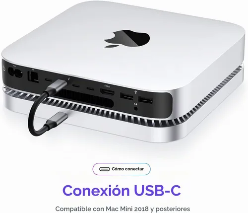 Vista 4 de RayCue Mac mini Hub y soporte tipo C con carcasa SSD, soporte para Mac mini, compatible con SSD SATA de 2.5 pulgadas, puerto de datos USB-C, puerto