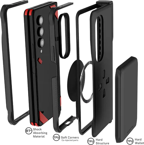 Vista 6 de Ghostek Exec - Funda tipo cartera para Galaxy Z Fold 4 con soporte magnético para tarjetas de crédito, protección de bisagra, carga inalámbrica