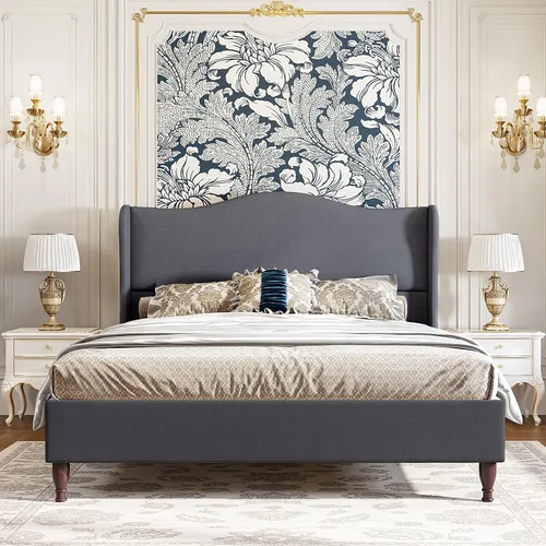 Vista 10 de koorlian Marco de Cama Tamaño Completo Cama Plataforma Tapizada con Cabecera Alta de 51" Wingback, Tela Suave, Estilo Retro Simple Cama Plataforma