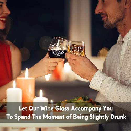 Vista 4 de Perfectinsoy Juego de regalo de copa de whisky sin tallo, 20 años de feliz aniversario, regalo de boda para mamá, papá, alma gemela, pareja, regalos