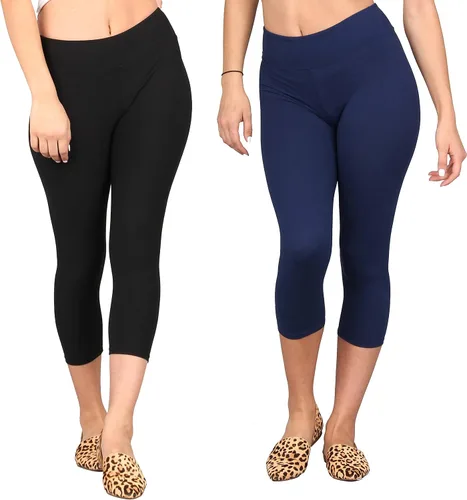 Vista 29 de Lildy - Leggings súper suaves lisas e impresas para mujer, elásticas sin transparencias Rayas negras y rojas/paquete de dos negras