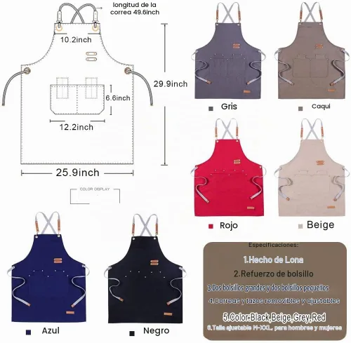 Vista 4 de Delantal de chef personalizado con espalda cruzada con correas ajustables, lona bordada e impresión Beigeapron (bordado)
