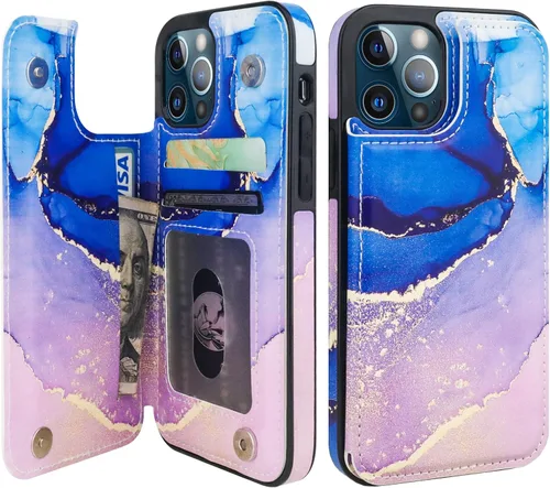 Vista 24 de HAOPINSH Funda tipo cartera para iPhone 12/12 Pro - Bandera americana Girasol, tarjetero, cuero sintético, soporte, cierre magnético doble, a prueba