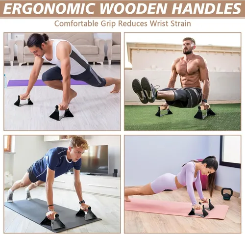 Vista 7 de Parallettes - Asas de realce – Marco de acero resistente con agarres ergonómicos de madera de haya, equipo de calistenia para entrenamiento