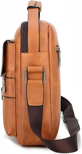 Vista 4 de Bolso cruzado pequeño, bolso de hombro para hombre, bolso de cuero vintage para oficina y negocios para hombres, bolso de mano con cremallera