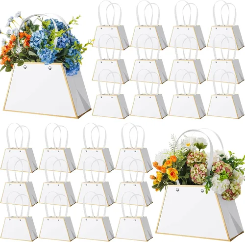 Vista 9 de Noveread 24 bolsas de regalo florales de barra floral a granel, bolsa de ramo de flores, bolsa de papel de regalo con asa, caja de centro de mesa