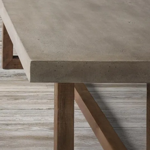Vista 6 de LAKIQ Mesa de comedor rectangular de madera, color gris de imitación de cemento, estilo industrial retro, mesa de trabajo, mesa de sala