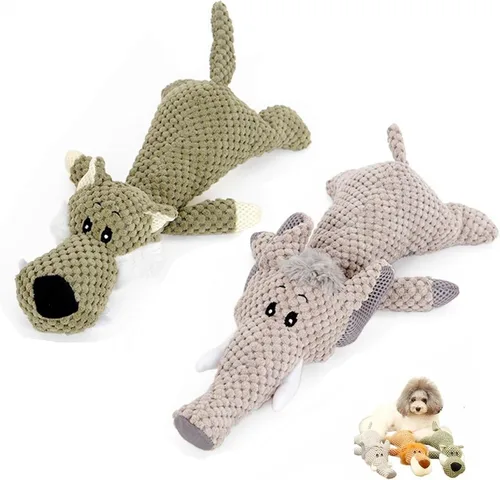 Vista 12 de Juguete para perro, animal robusto diseñado para masticadores pesados, juguete de peluche grande para perro, juguete chirriante duradero
