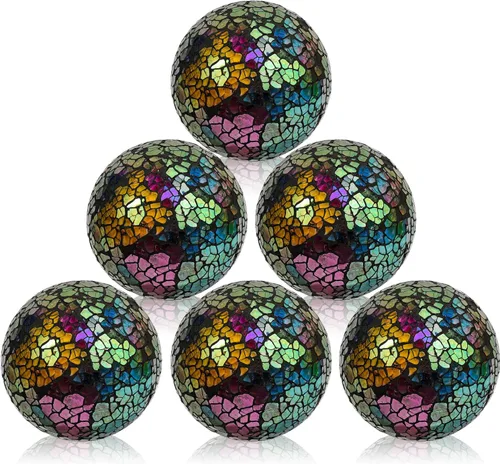 Vista 16 de Juego de 6 bolas decorativas de 2.4 pulgadas/2.4 in, esferas de mosaico pequeñas, orbes de vidrio, bolas decorativas para centro de mesa, tazones