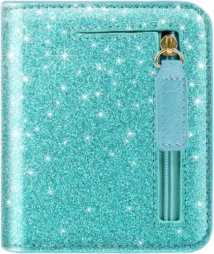Vista 18 de Cartera pequeña con bloqueo RFID para mujer, con bolsillo plegable y compacto, lindo soporte para tarjetas de crédito, ranura para monedas, monedero