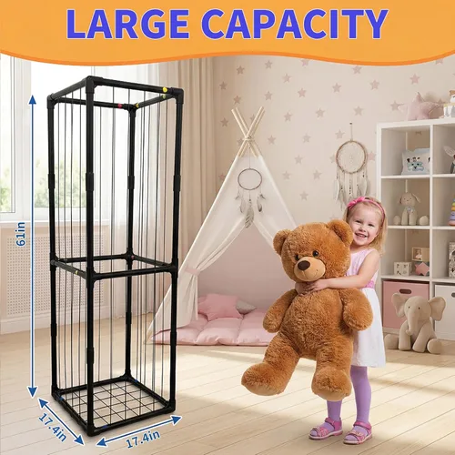 Vista 2 de Almacenamiento de animales de peluche, organizador de almacenamiento con banda elástica, tubo de PVC grueso, soporte grande para animales de peluche
