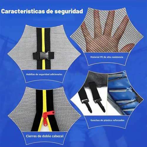 Vista 6 de GYMAX Red de trampolín, recinto de trampolín para trampolín redondo de 8, 10, 12, 14, 15, 16 pies, con cremalleras y hebillas de doble cabeza