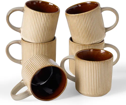 Vista 62 de famiware Juego de 4 tazas de café de 12 onzas, tazas de cerámica con asa Negro (Star-Black)