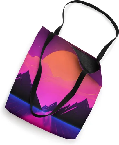 Vista 2 de Synthwave Landscape Retrowave 80s Vaporwave Tote Bag