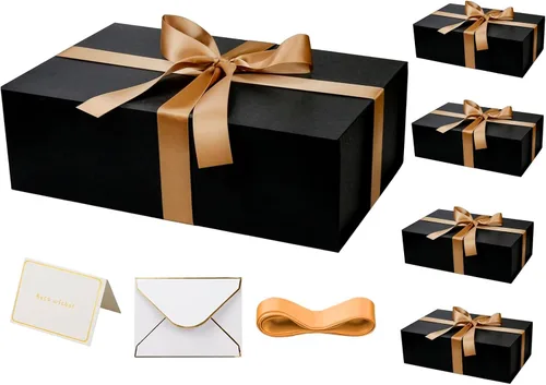 Vista 11 de YINUOYOUJIA Cajas de regalo grandes negras con tapa, caja de regalo magnética de 14 x 9 x 4.5 pulgadas con cinta, tarjetas y sobres para regalos