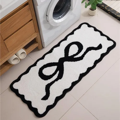 Vista 7 de Tapete de baño festoneado negro de 26 x 18 pulgadas, tapetes de baño suaves y absorbentes, lavables a máquina, de microfibra, para bañeras, lavabos
