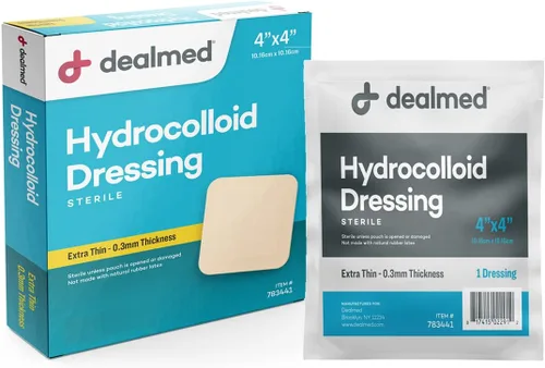Vista 11 de Dealmed Apósitos hidrocoloides extrafinos de 4 x 4 pulgadas, productos para el cuidado de heridas para botiquines de primeros auxilios, empaquetados