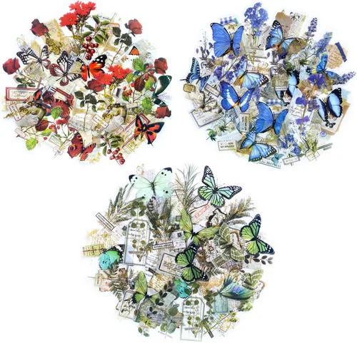 Vista 3 de Yoksas Juego de 180 calcomanías de flores de mariposa, calcomanías estéticas transparentes para álbumes de recortes, planificador, portátiles