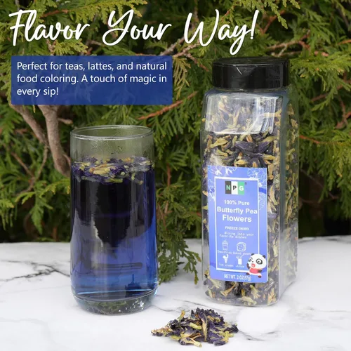 Vista 5 de NPG Té de flores de guisantes mariposa azul 2 Oz, brotes de flores enteras en hojas sueltas, colorante alimentario azul natural no-GMO para té
