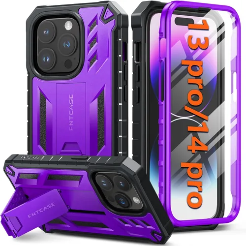 Vista 9 de FNTCASE Funda para iPhone 14-Pro: Fundas para iPhone 13 Pro Funda de protección de grado militar a prueba de caídas con soporte TPU resistente