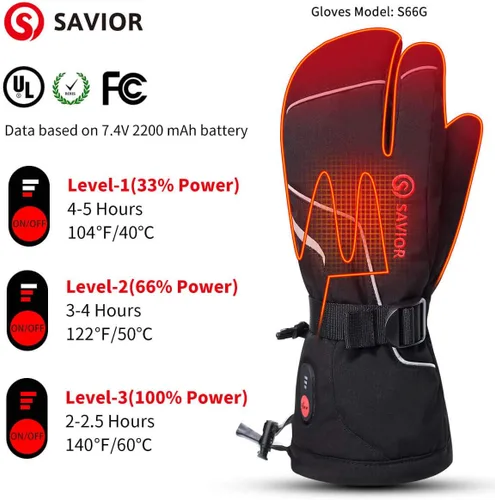 Vista 2 de Savior Heat ed Mitones para hombres y mujeres, guantes calefactables unisex recargables con batería eléctrica, guantes de esquí, guantes de invierno