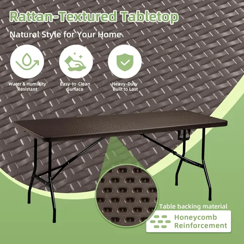 Vista 8 de 6FT Folding Table Portable Picnic Table Heavy-Duty Fold-in-Half Utility 6 Foot Foldtable Table with Carry Handle for Outdoor Indoor Party, Dining