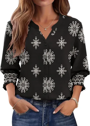 Vista 7 de LOMON Camisas con botones para mujer, manga 3/4, blusas casuales de negocios, blusas de verano 2026