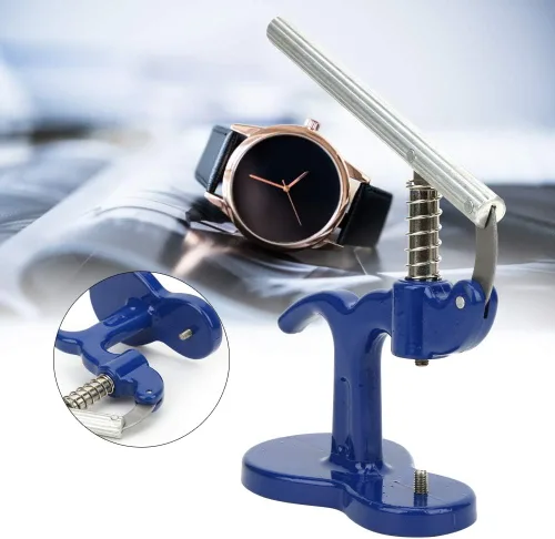 Vista 4 de Set de prensa de reloj profesional kit de reparación de reloj kit de herramientas de reparación con 12 piezas de troqueles azul